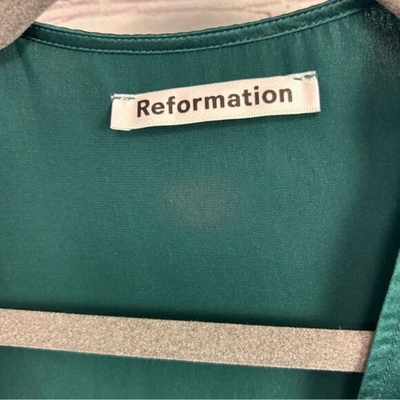 Reformation Starlight Wrap-Over puffed sleeve silk mini dress emerald size XS - Picture 7 of 13